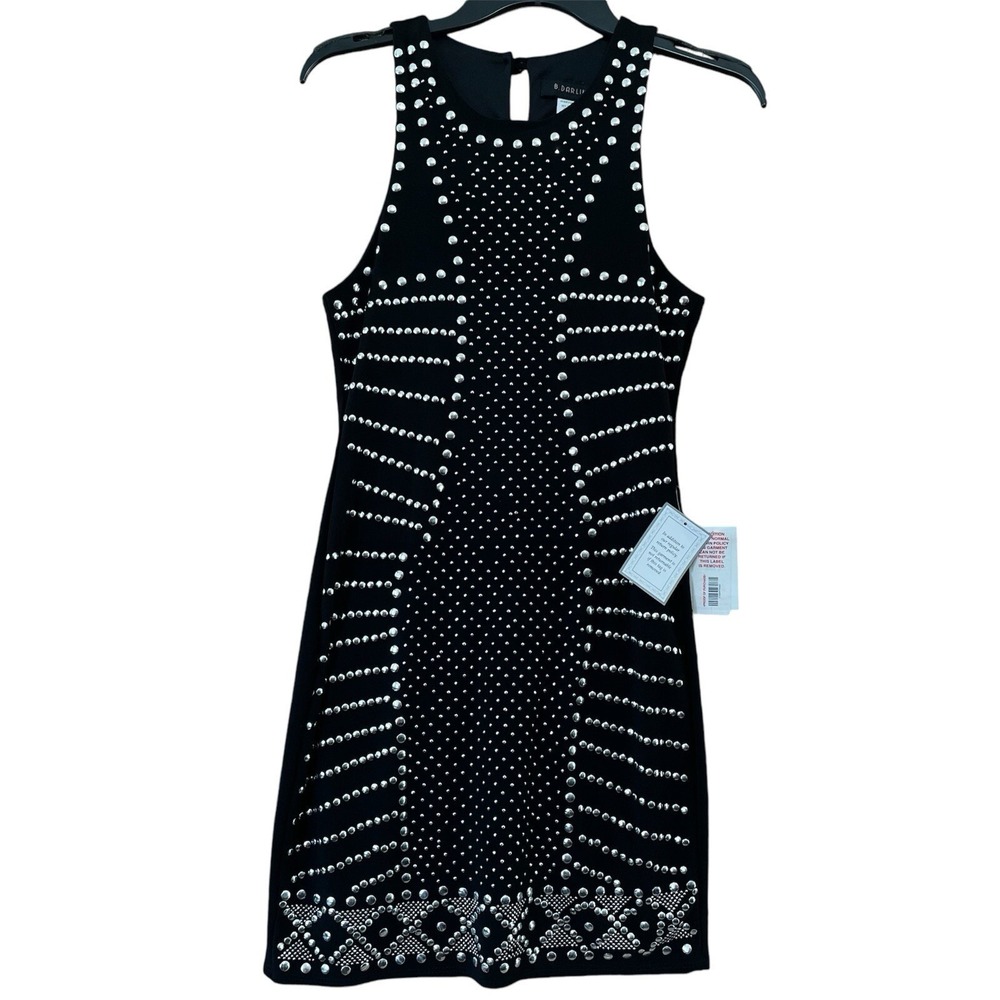 B.‎ Darlin Studded Sheath Dress Women 7/8 Black Sleeveless High Neck